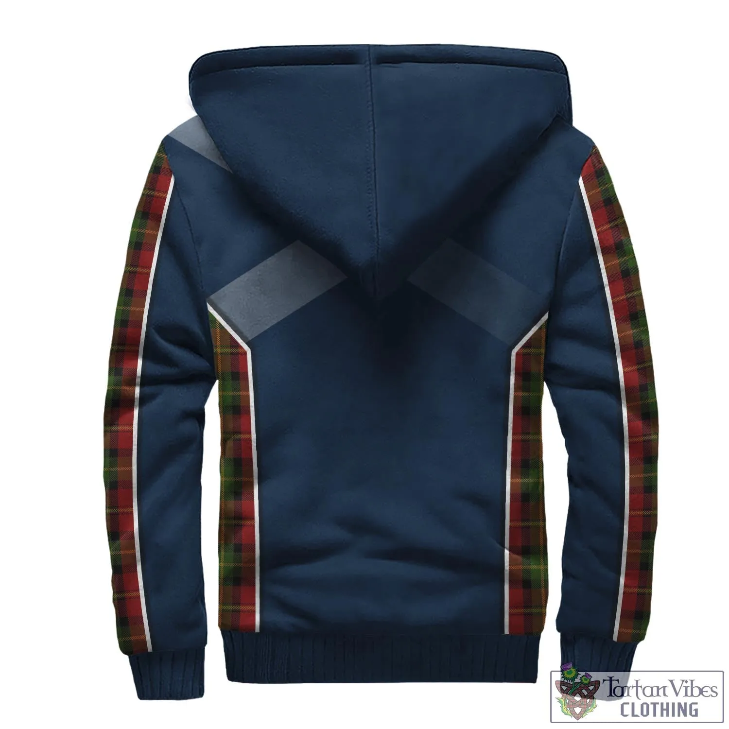 Blackstock Red Dress Tartan Sherpa Hoodie with Family Crest and Scottish Thistle Vibes Sport Style