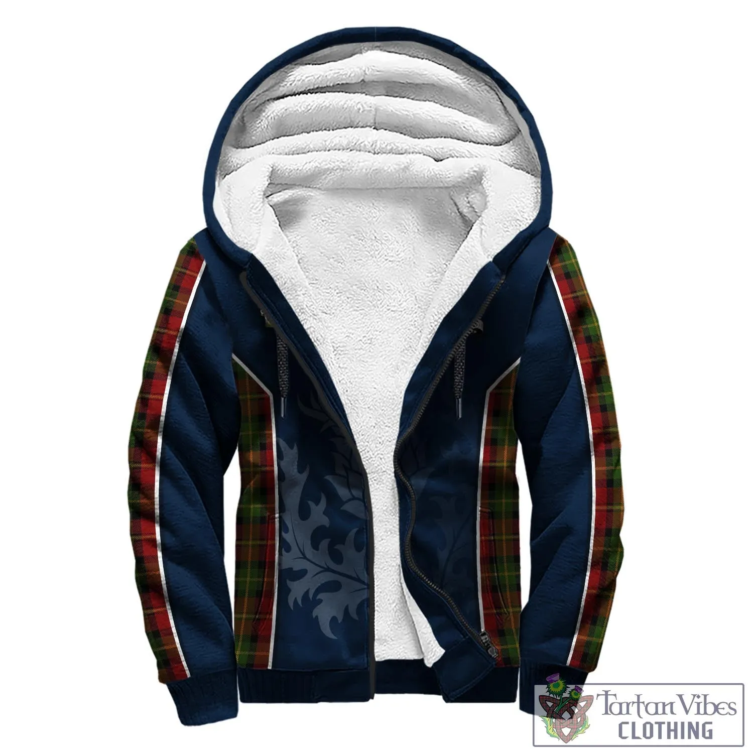 Blackstock Red Dress Tartan Sherpa Hoodie with Family Crest and Scottish Thistle Vibes Sport Style