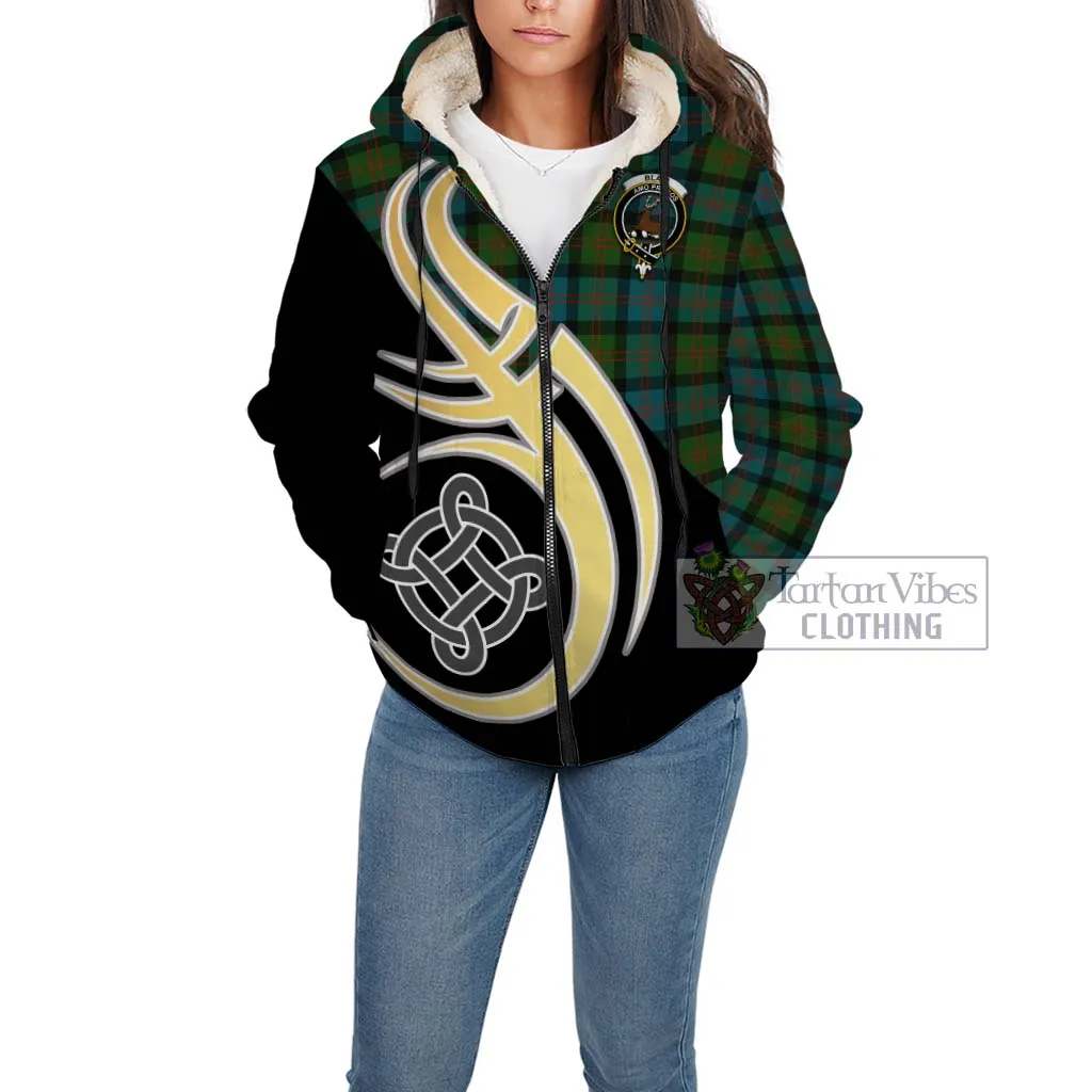 Blair Ancient Tartan Sherpa Hoodie with Family Crest and Celtic Symbol Style