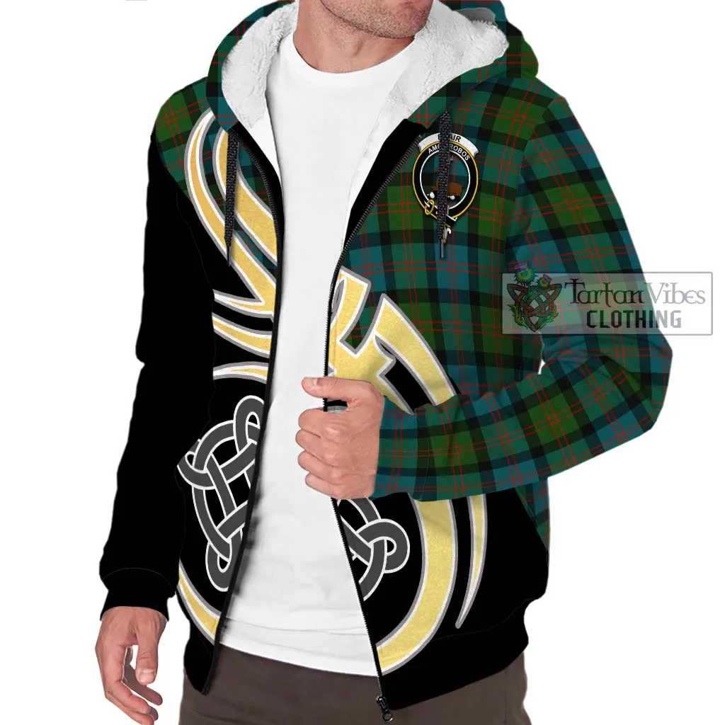 Blair Ancient Tartan Sherpa Hoodie with Family Crest and Celtic Symbol Style