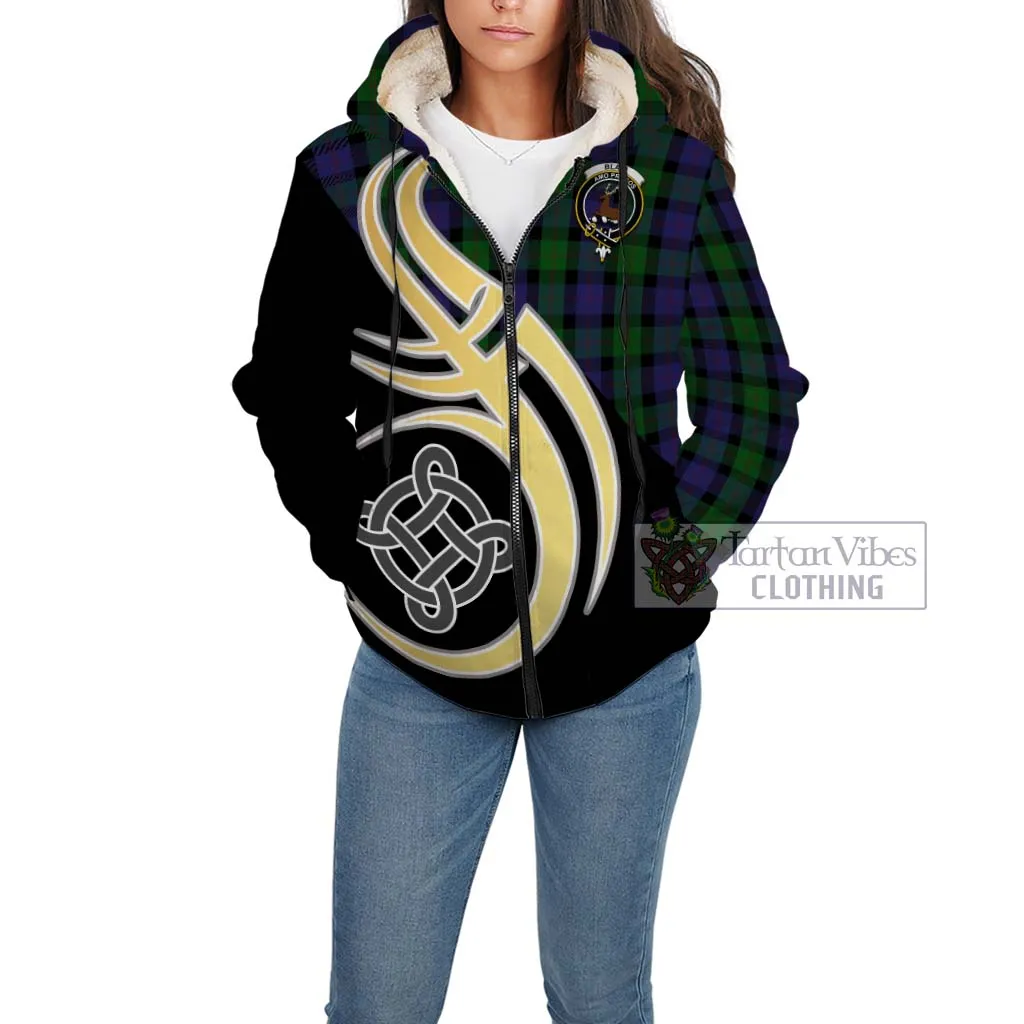 Blair Tartan Sherpa Hoodie with Family Crest and Celtic Symbol Style