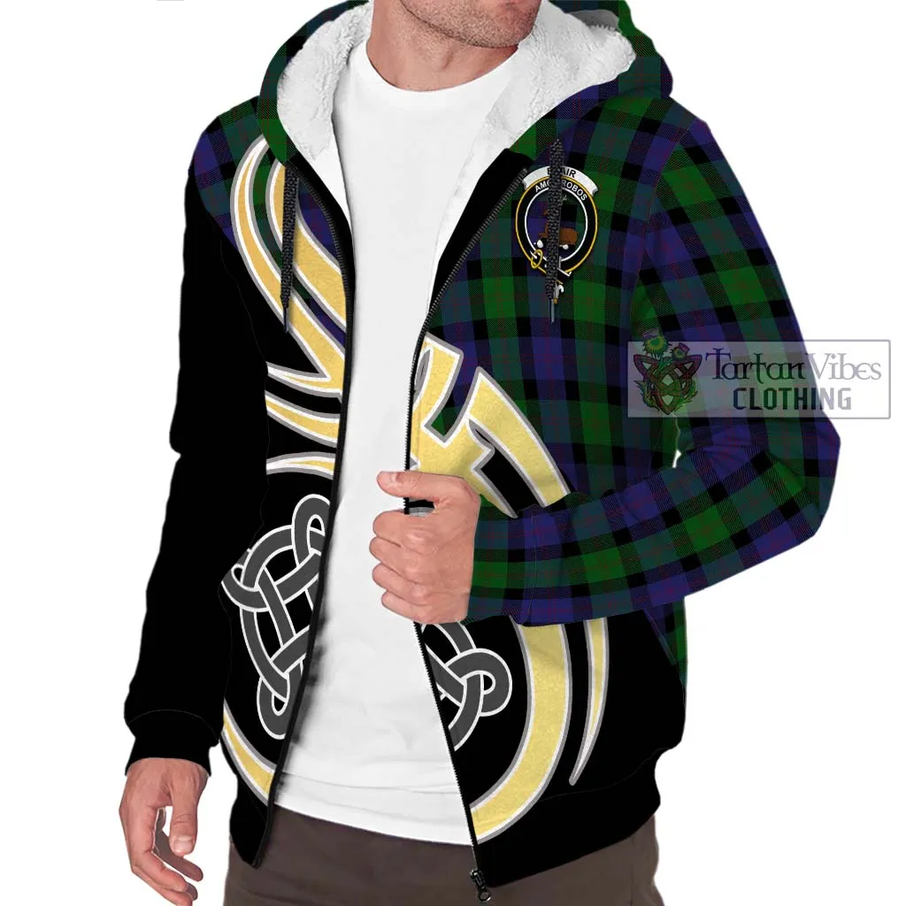 Blair Tartan Sherpa Hoodie with Family Crest and Celtic Symbol Style