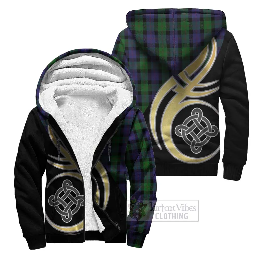 Blair Tartan Sherpa Hoodie with Family Crest and Celtic Symbol Style