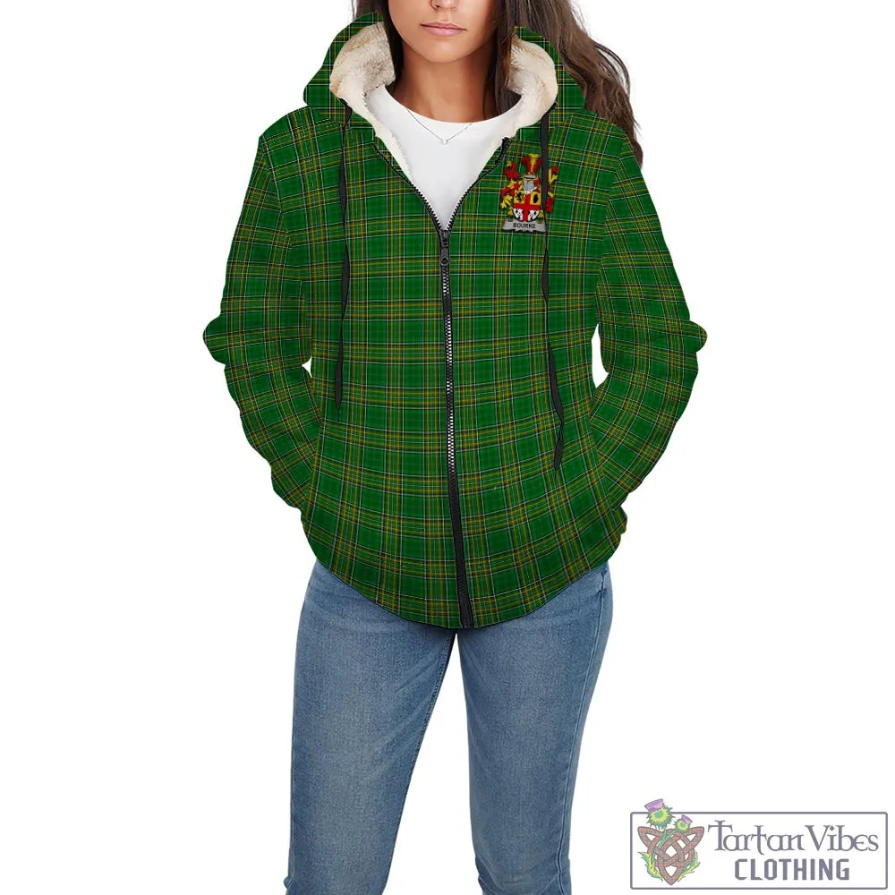 Bourke Irish Clan Tartan Sherpa Hoodie with Coat of Arms