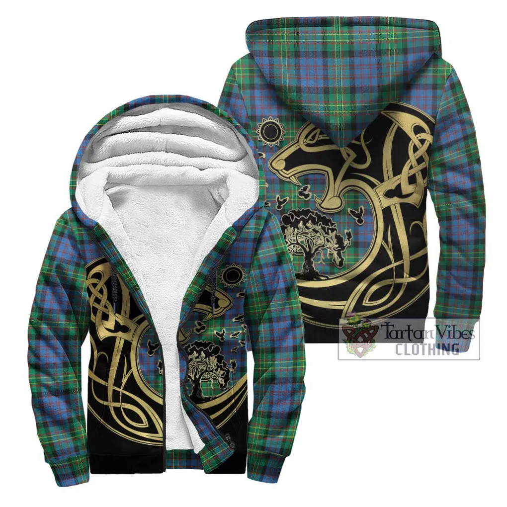 Bowie Ancient Tartan Sherpa Hoodie with Family Crest Celtic Wolf Style