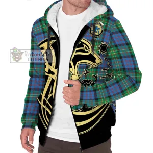 Bowie Ancient Tartan Sherpa Hoodie with Family Crest Celtic Wolf Style