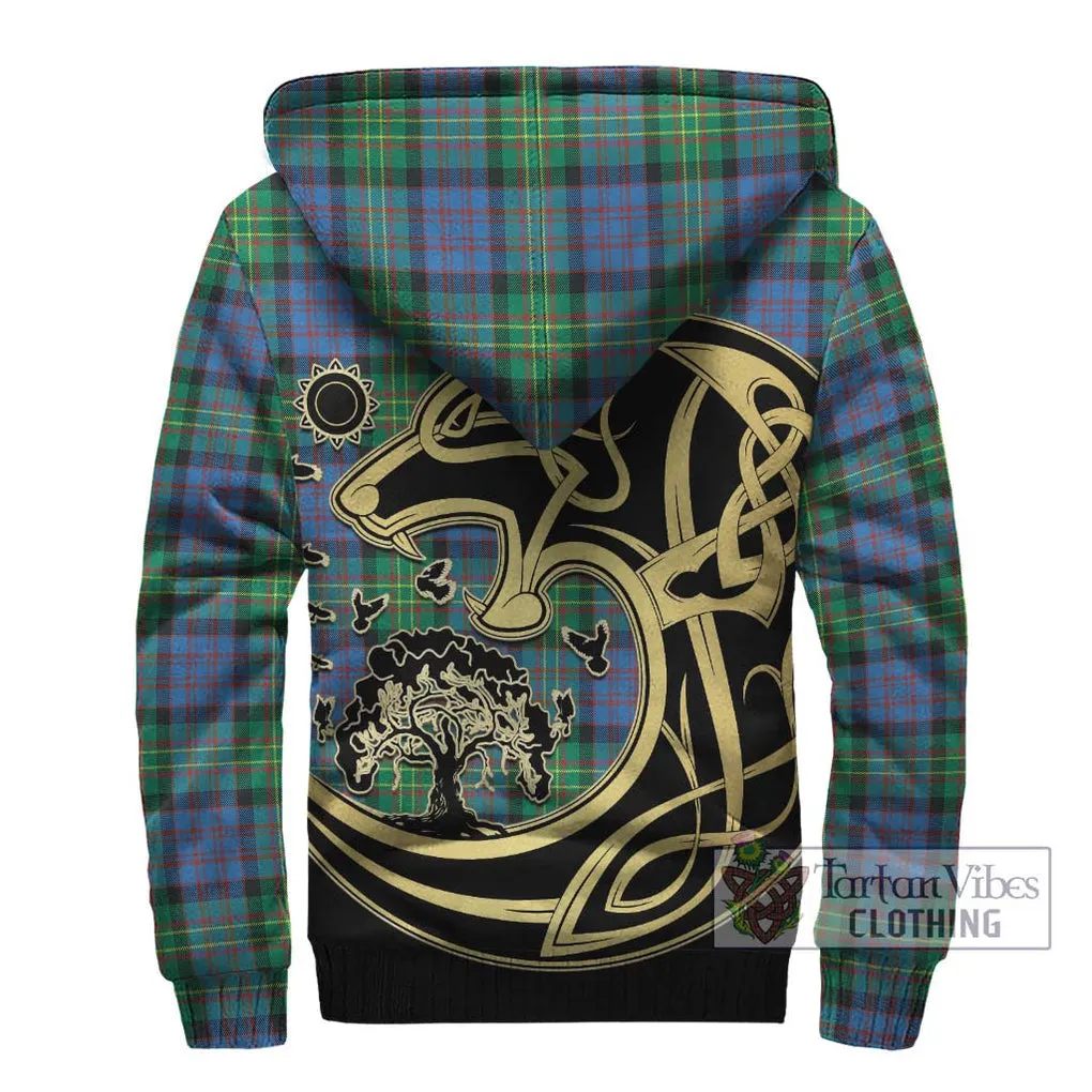 Bowie Ancient Tartan Sherpa Hoodie with Family Crest Celtic Wolf Style