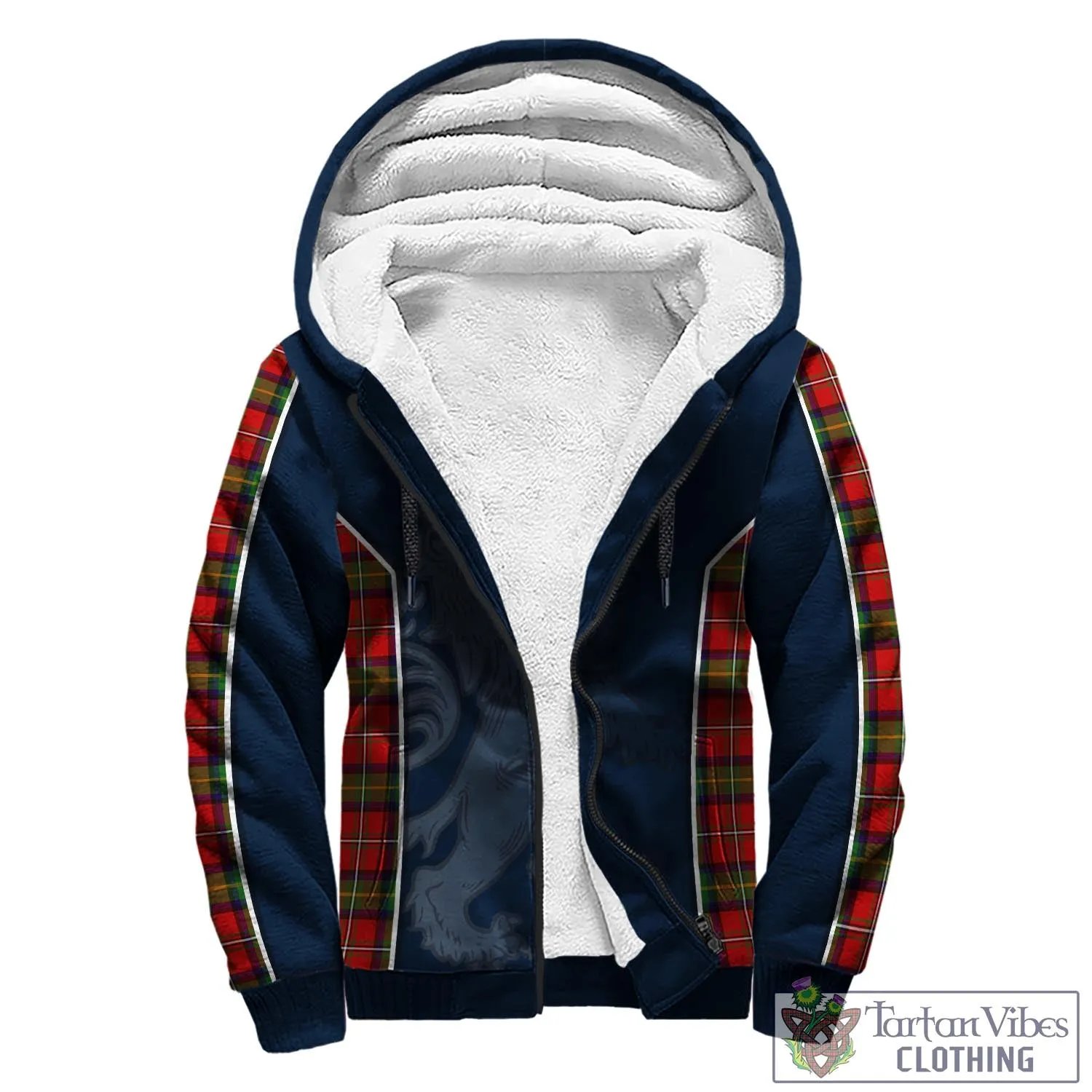 Boyd Tartan Sherpa Hoodie with Family Crest and Lion Rampant Vibes Sport Style