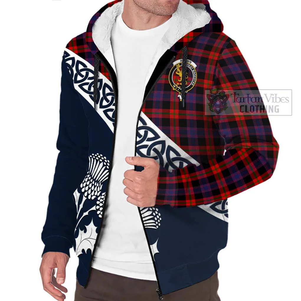 Brown (Broun) Tartan Sherpa Hoodie Featuring Thistle and Scotland Map