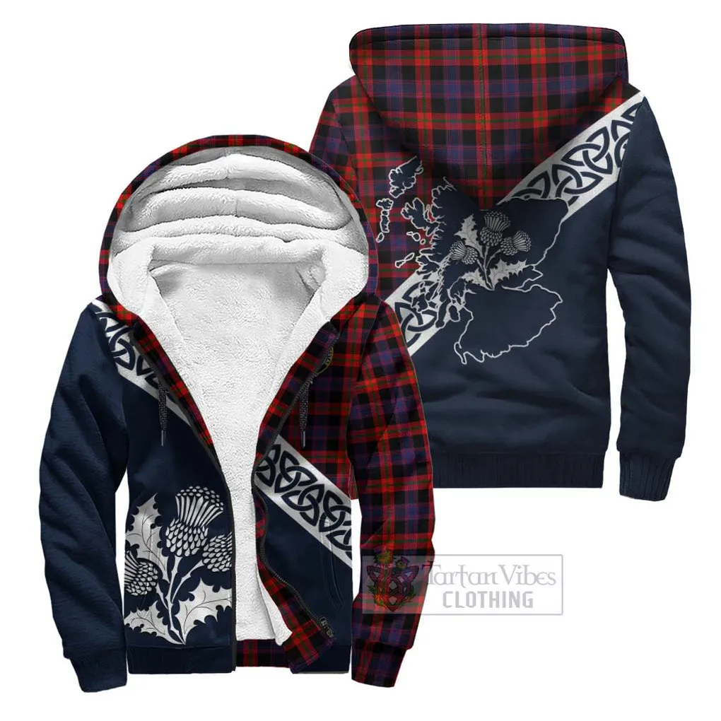 Brown (Broun) Tartan Sherpa Hoodie Featuring Thistle and Scotland Map