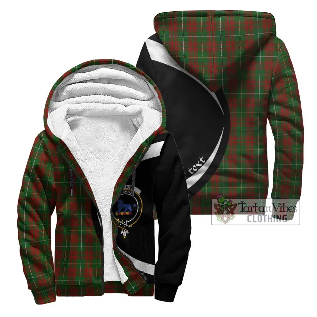 Bruce Hunting Tartan Sherpa Hoodie with Family Crest Circle Style