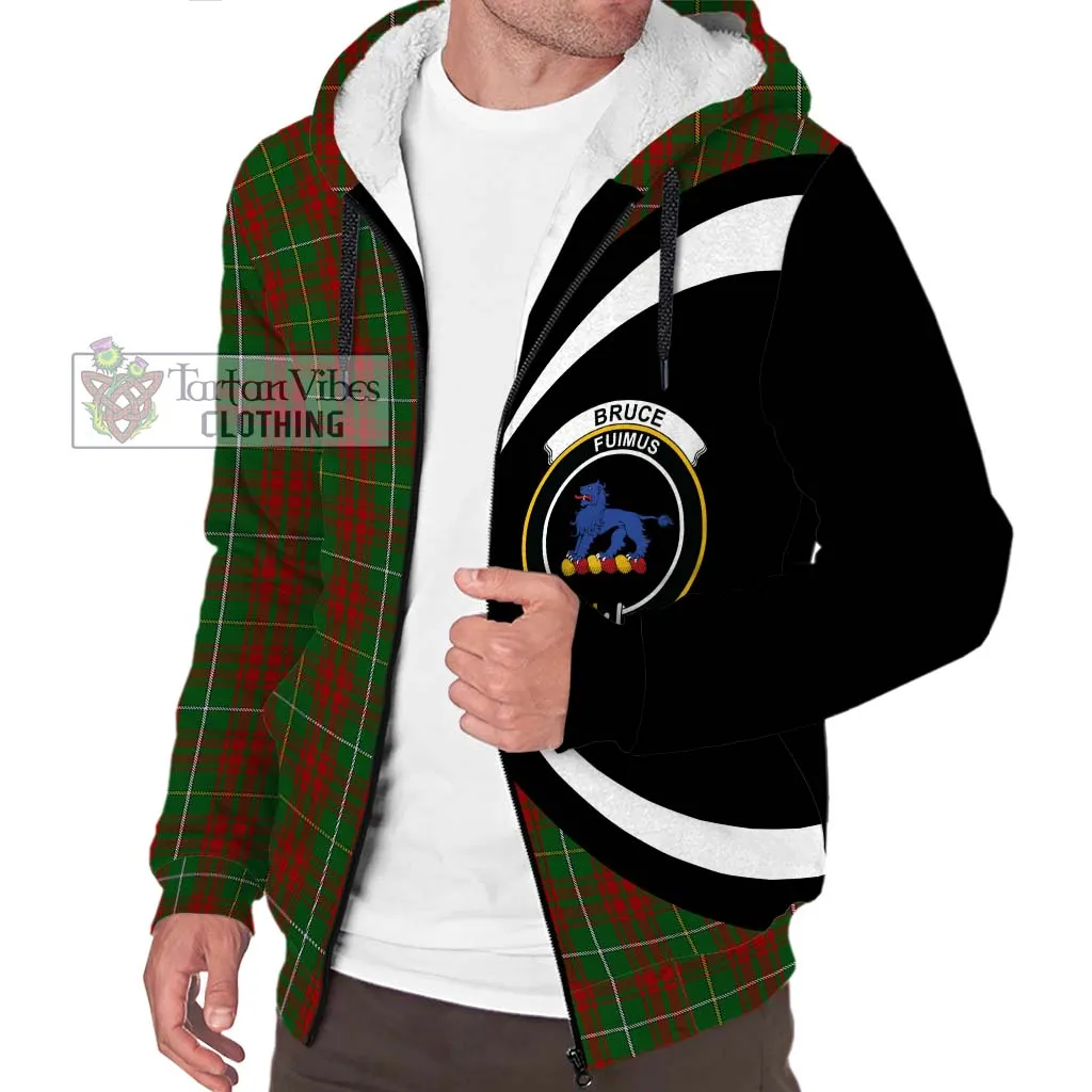 Bruce Hunting Tartan Sherpa Hoodie with Family Crest Circle Style