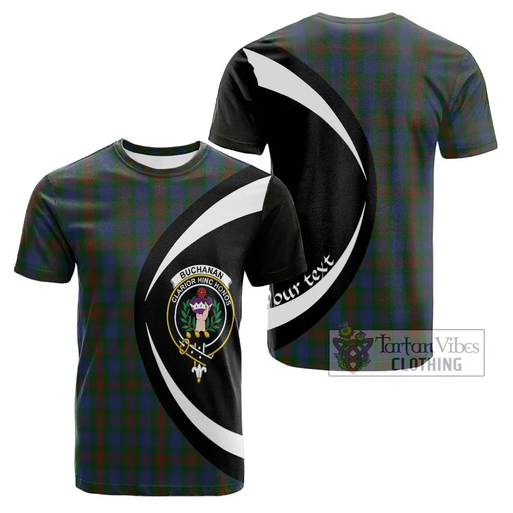 Buchanan Hunting Tartan Cotton T-shirt with Family Crest Circle Style