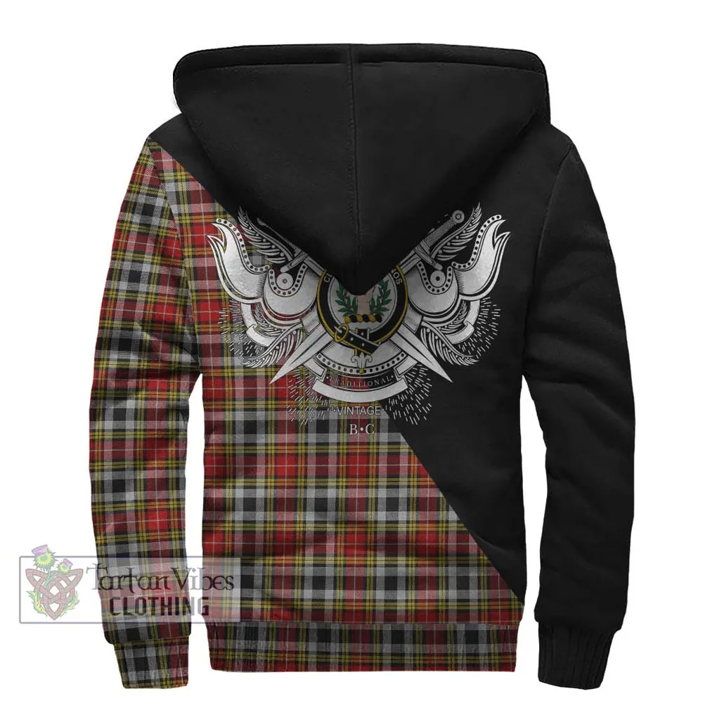 Buchanan Old Dress Tartan Sherpa Hoodie with Family Crest and Military Logo Style