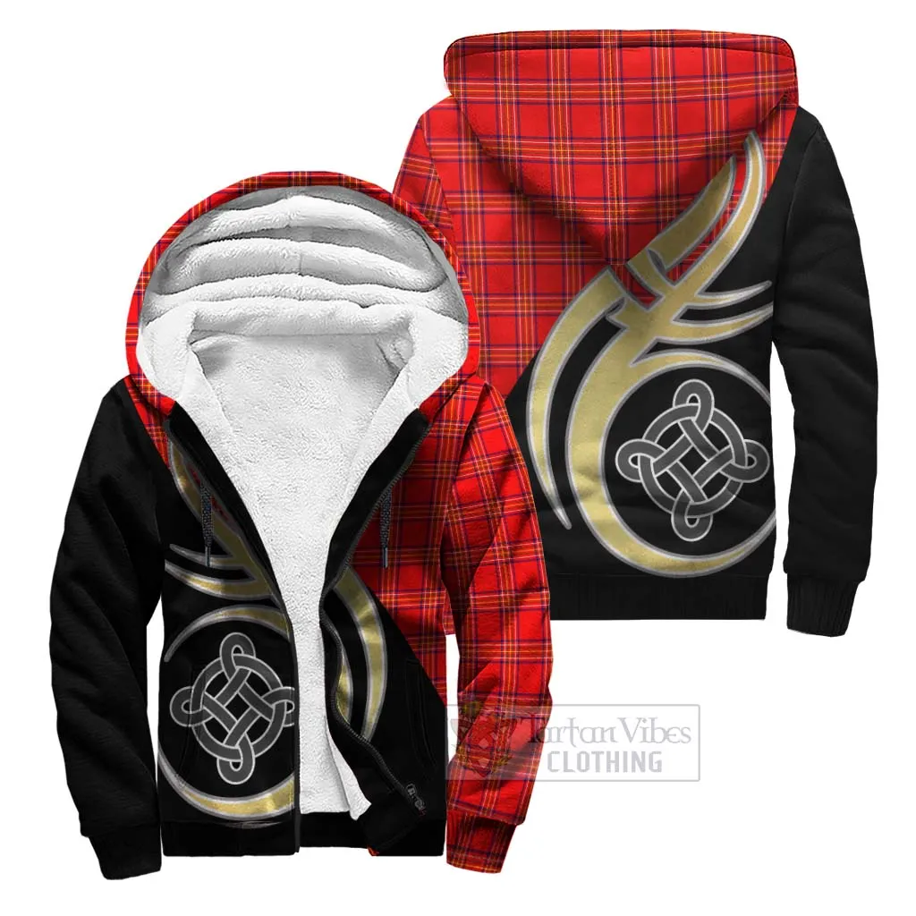 Burnett Modern Tartan Sherpa Hoodie with Family Crest and Celtic Symbol Style