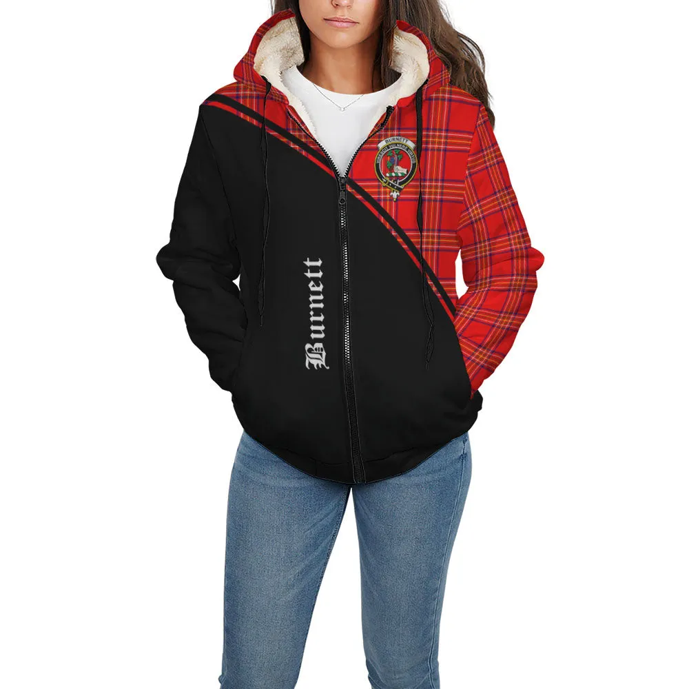 Burnett Modern Tartan Sherpa Hoodie with Family Crest Curve Style