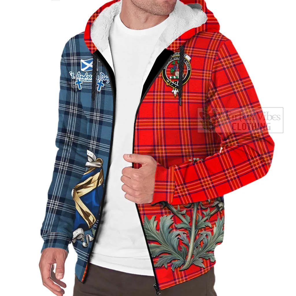 Burnett Tartan Sherpa Hoodie Happy St. Andrew's Day Half Tartan Style