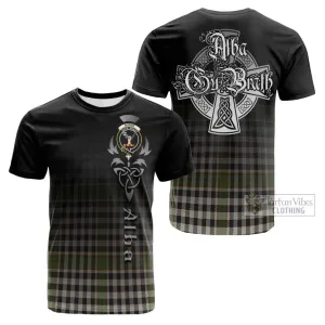 Burns Check Tartan Cotton T-shirt Featuring Alba Gu Brath Family Crest Celtic Inspired