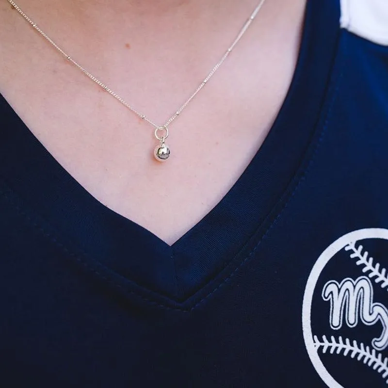 CC Sport Silver Softball Charm Necklace for Little Girls & Tweens