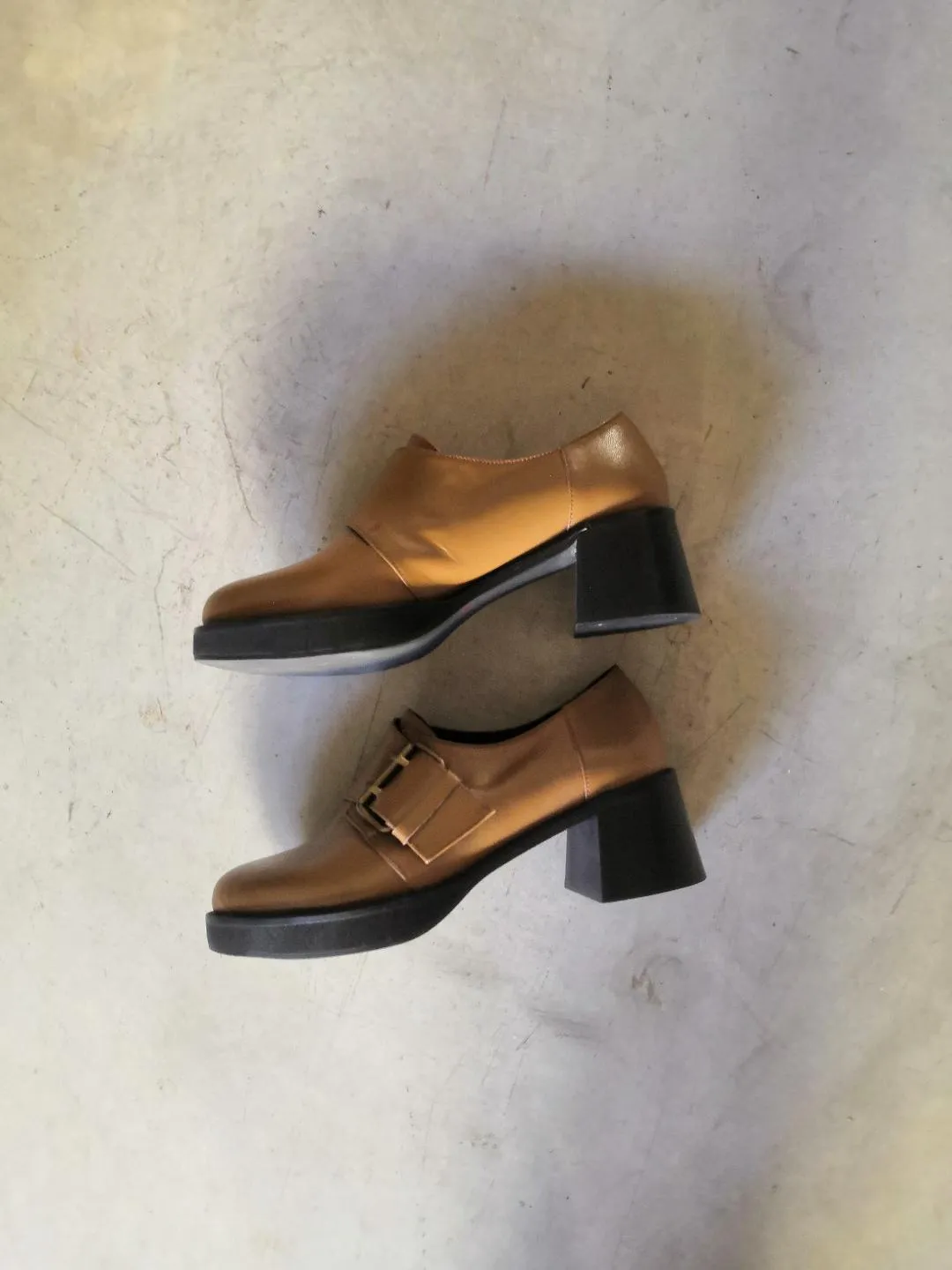 Checkmate-Brown Platform Shoes with side buckle