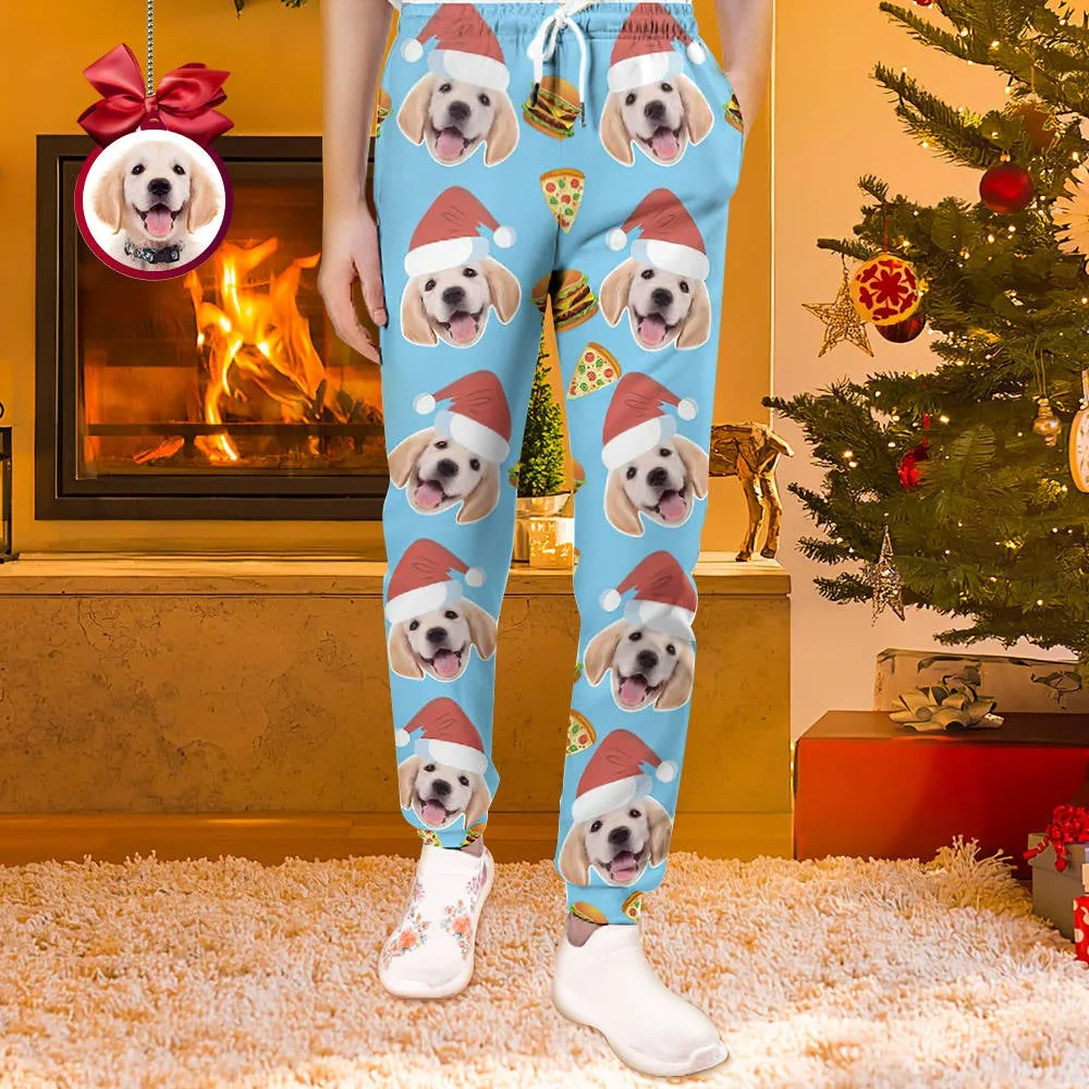 Custom Face Christmas Sweatpants Unisex Joggers with Pizza and Burger