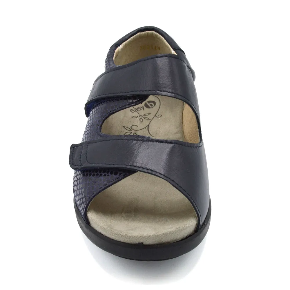 DB Bliss - Ladies Extra Wide Sandal - 6V(6E-8E) Fitting - Navy/Snake