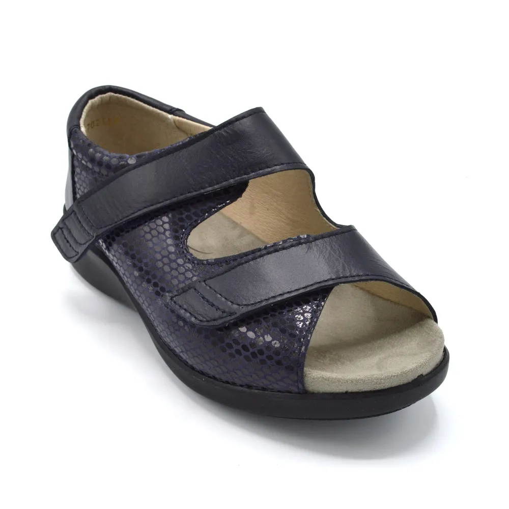 DB Bliss - Ladies Extra Wide Sandal - 6V(6E-8E) Fitting - Navy/Snake