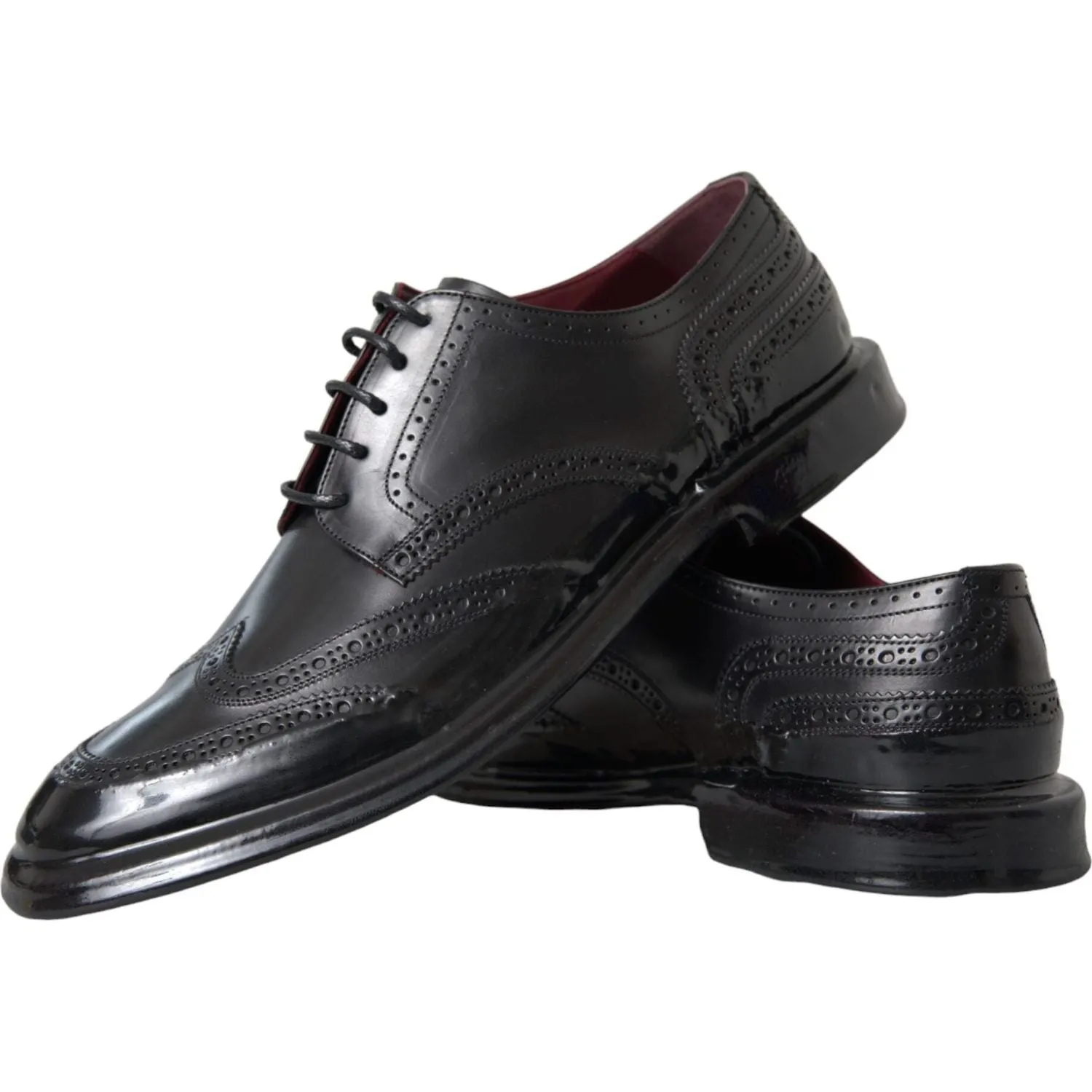 Dolce & Gabbana Black Leather Oxford Wingtip Formal Men Shoes