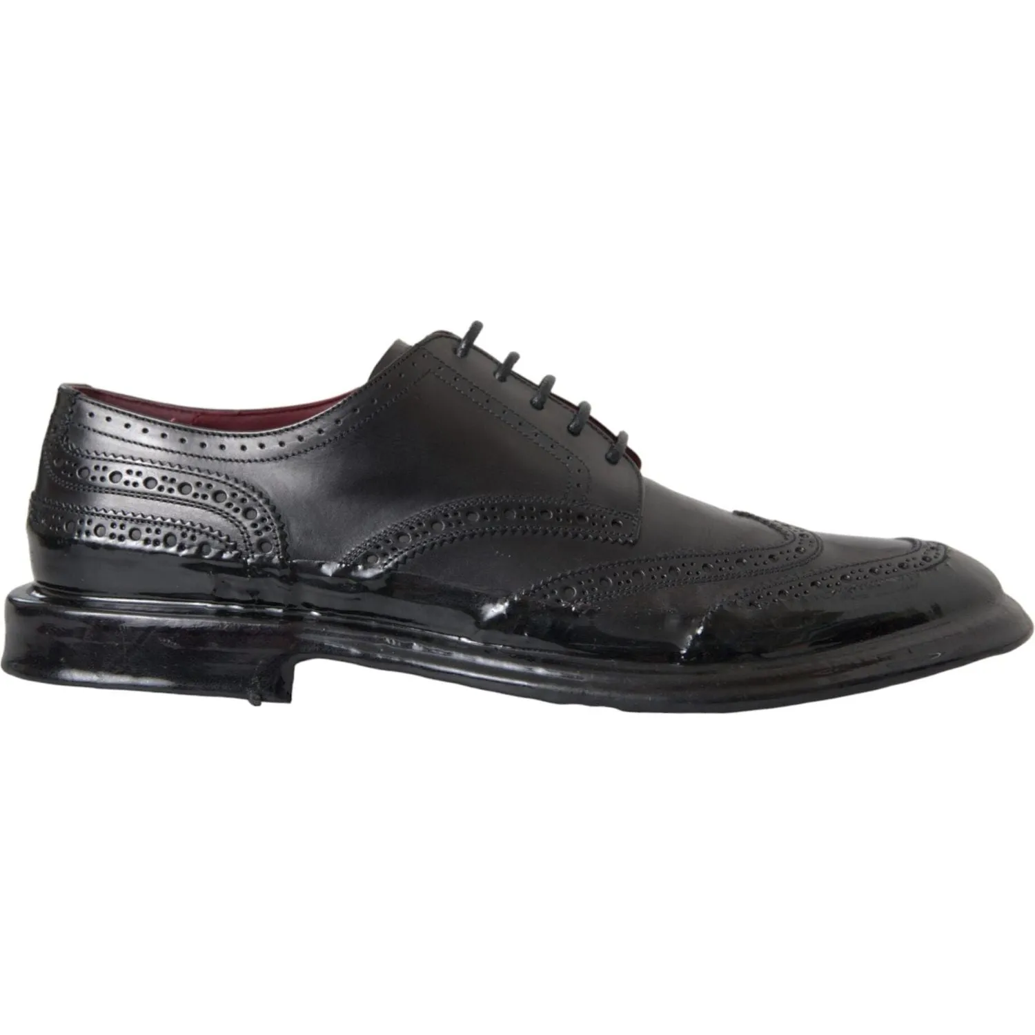 Dolce & Gabbana Black Leather Oxford Wingtip Formal Men Shoes