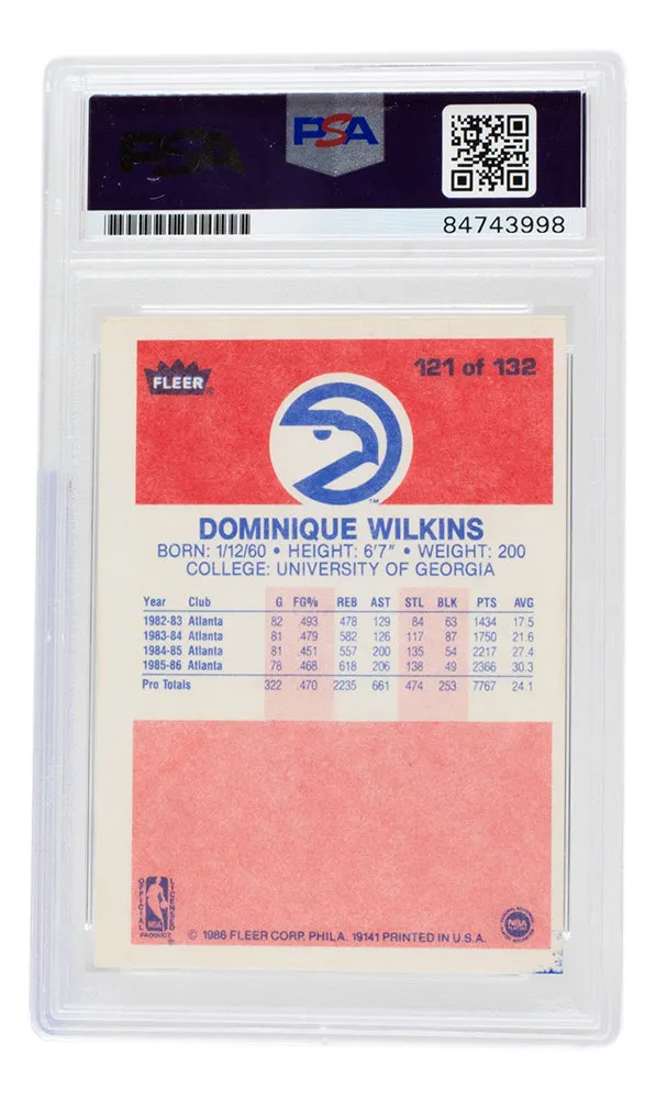 Dominique Wilkins Signed 1986 Fleer Hawks Rookie Card #121 NBA 75 Insc PSA/DNA 10