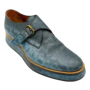 Dries Van Noten Blue Snake Embossed Leather Oxford Shoes