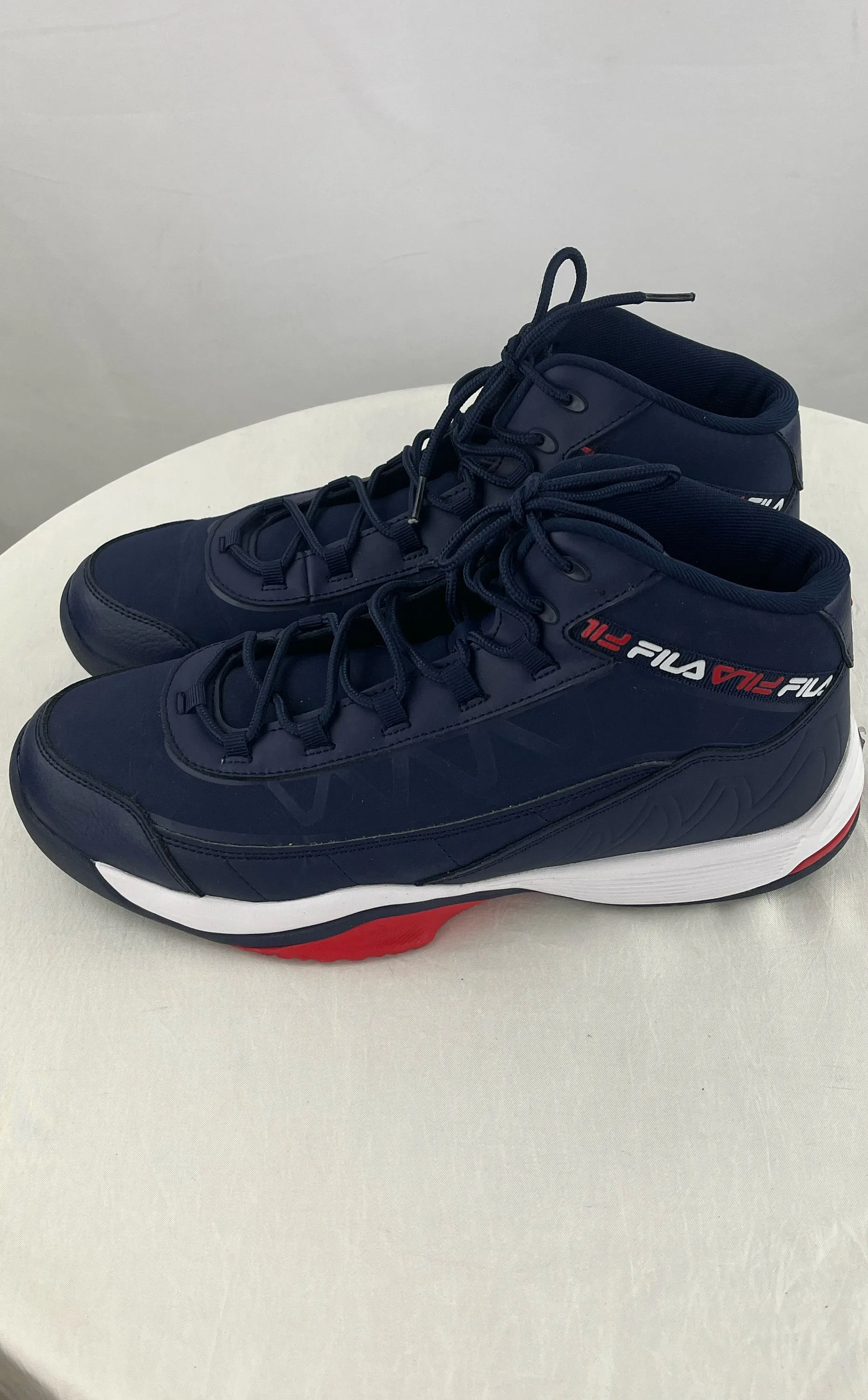 FILA Men's Navy Leather Basketball High Top Shoes Size 12 1BM00715-422