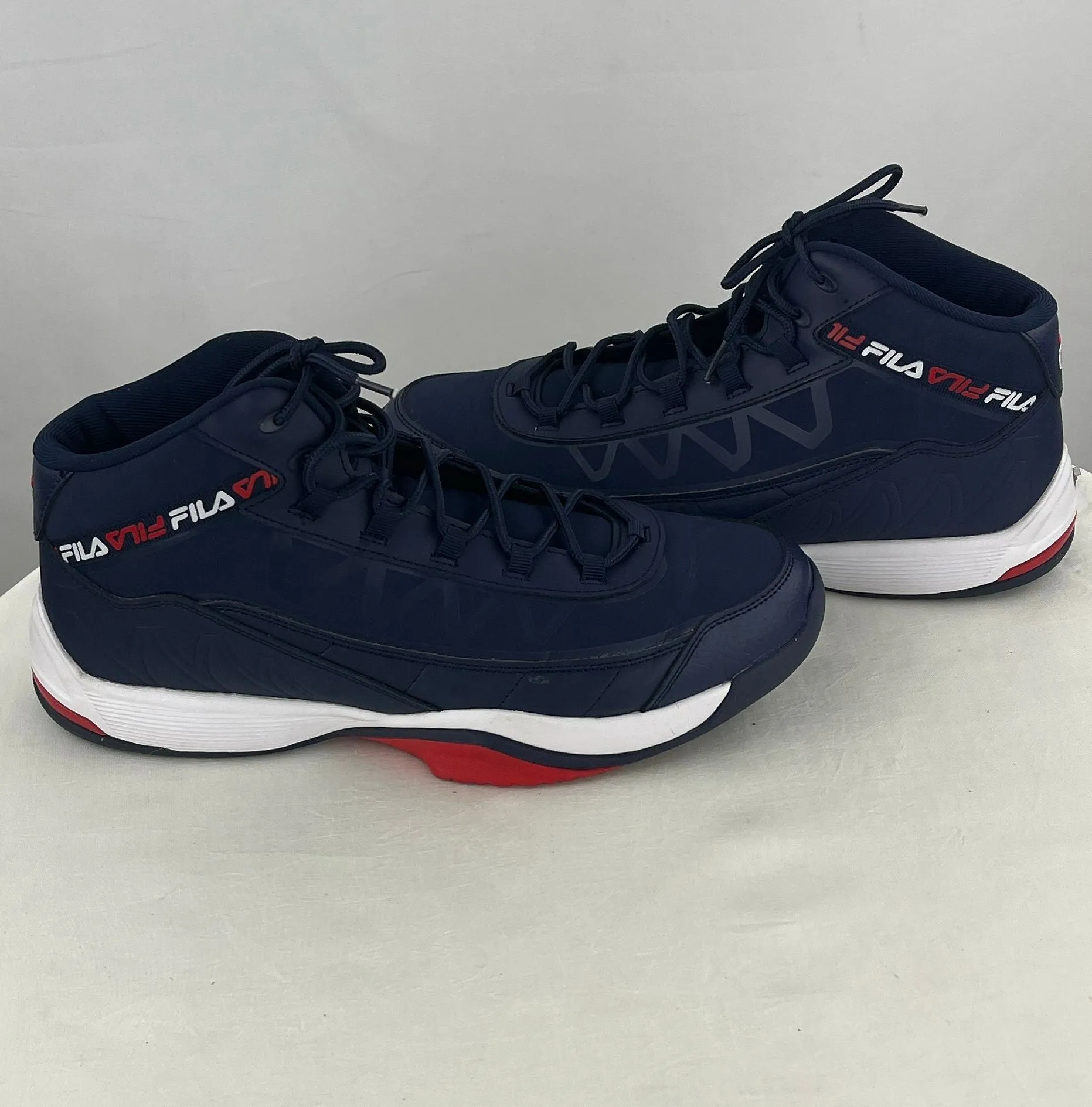 FILA Men's Navy Leather Basketball High Top Shoes Size 12 1BM00715-422