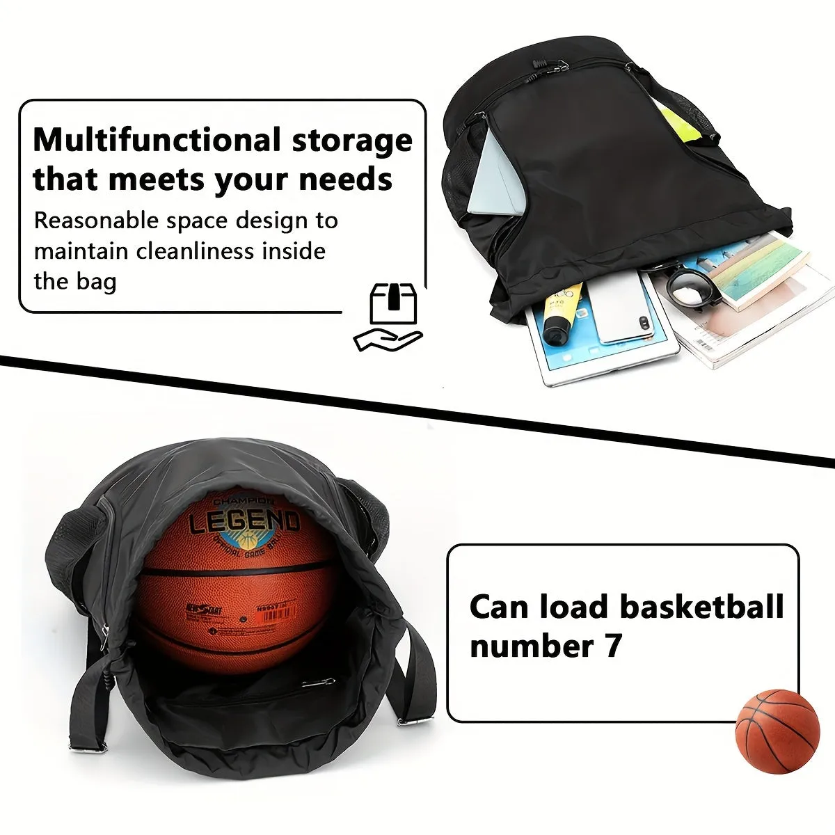 Generously Sized Drawstring Backpack - Universally Stylish Sport Bag with Comfort-Fit Adjustable Straps and Organized Compartments - Perfect for Outdoors, Beach, Basketball, School - Built-to-Last Athletic Gym Bag