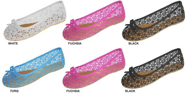 girls crochet ballet flats with clear mesh underlay Case of 36