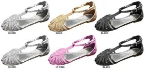 girls glitter t-strap flats with metallic silver footbed patch Case of 36