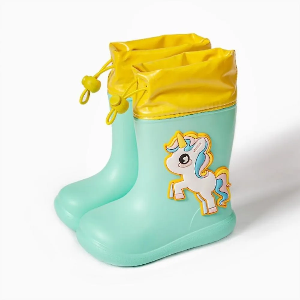 Green Unicorn 150Cartoon Unicorn Dinosaur Children Rain Boots Lace Up Eva Soft Boys Girls Rain Shoes Light Waterproof Non Slip Kids Rainboots