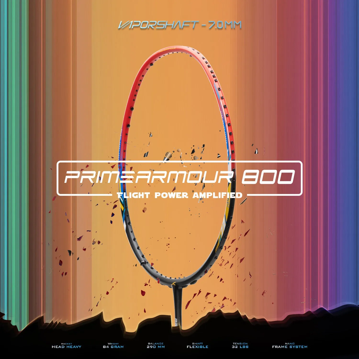 Hundred Primearmour 800 Nano Frame System Unstrung Badminton Racquet (Black / Red)