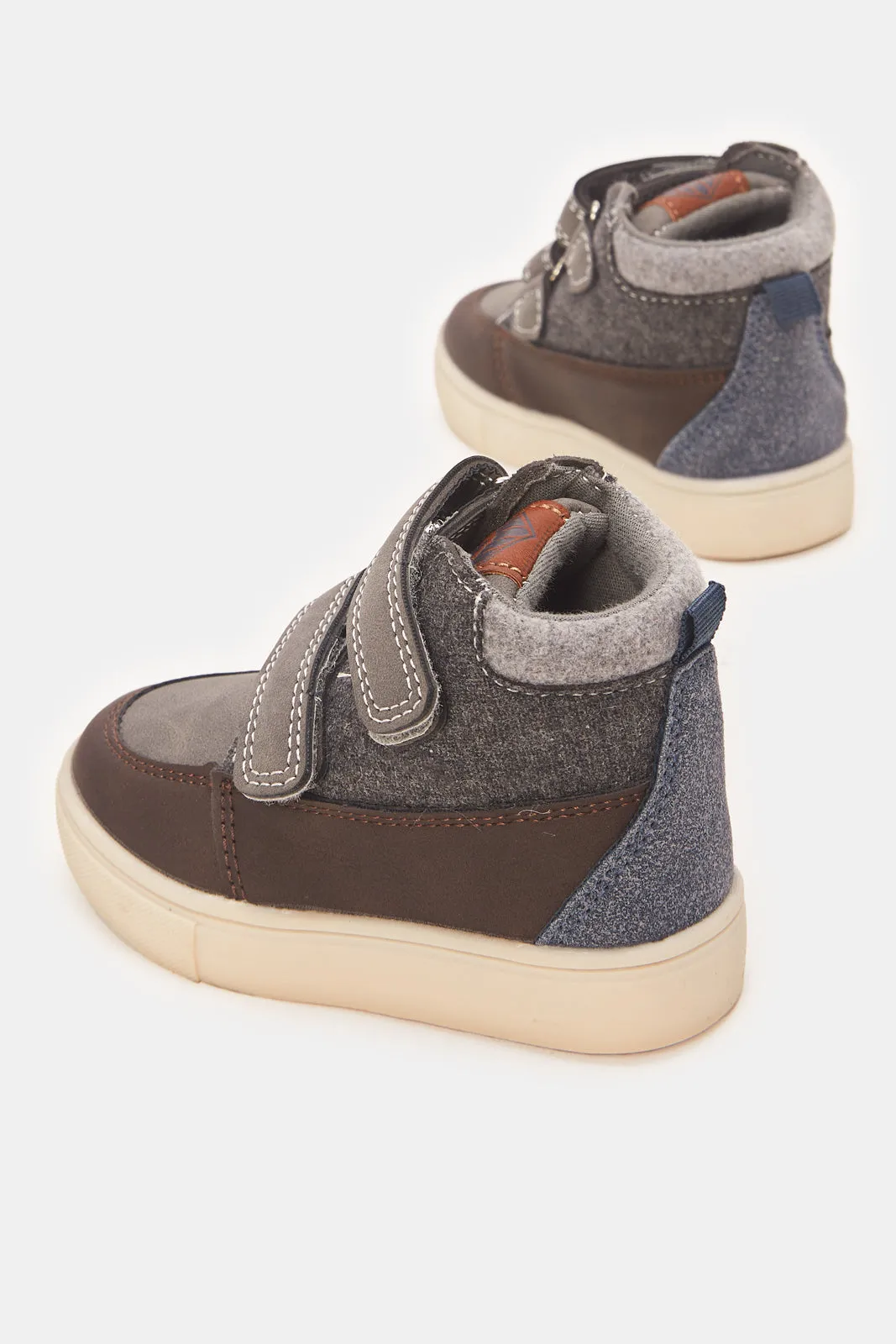 Infant Boys Grey Velcro Strap High-Top Sneakers