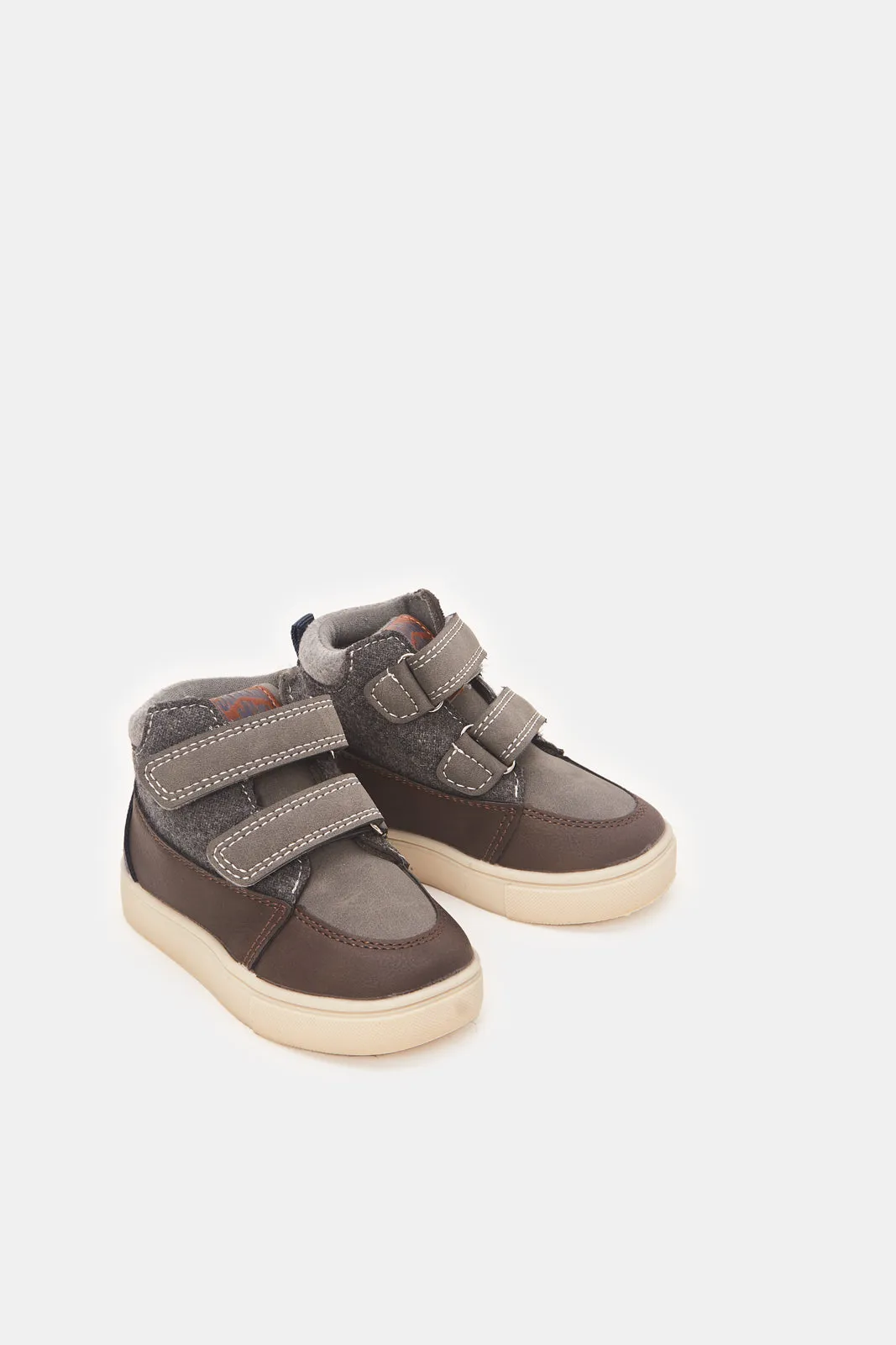 Infant Boys Grey Velcro Strap High-Top Sneakers