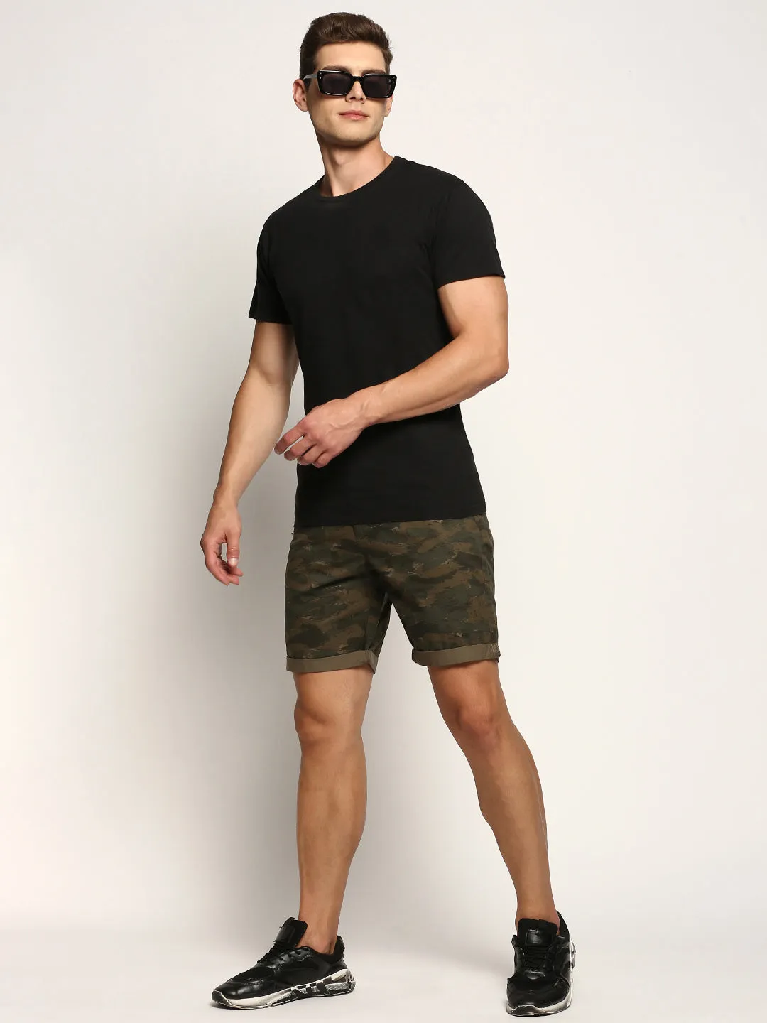 Men Green Camouflage Shorts