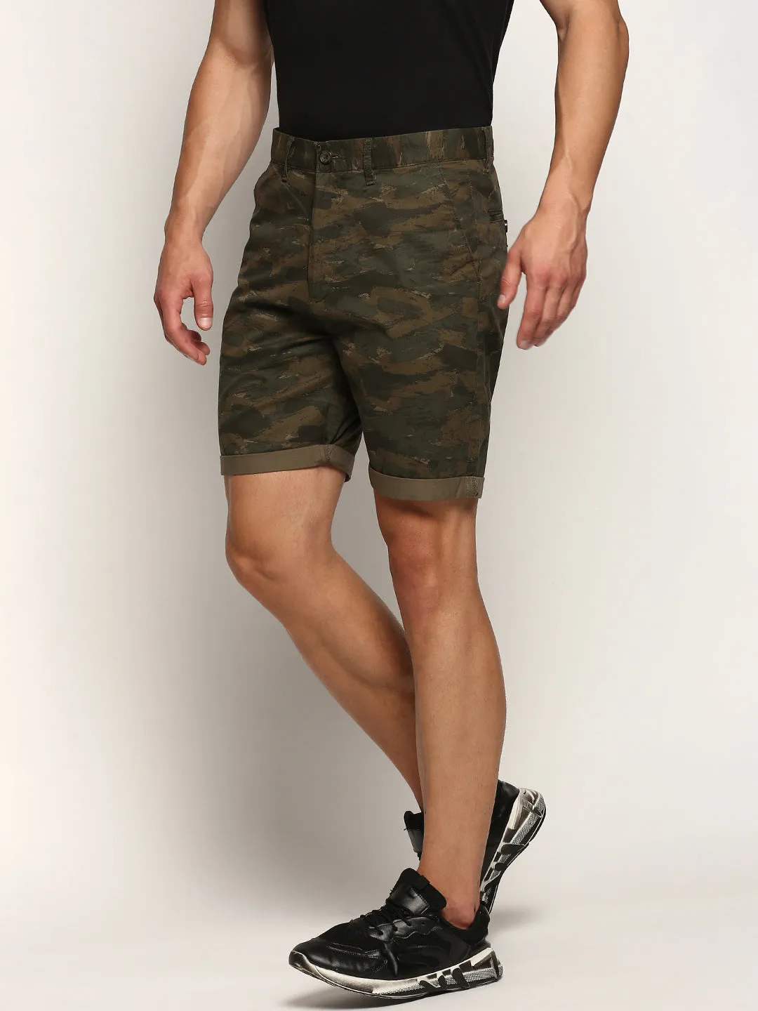 Men Green Camouflage Shorts