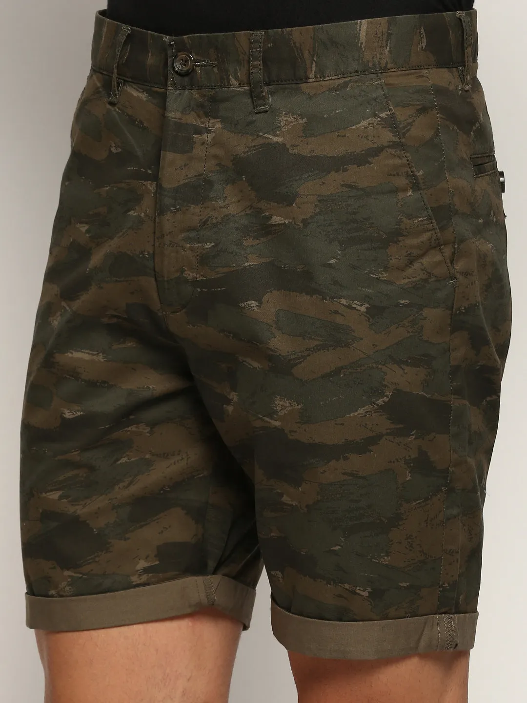 Men Green Camouflage Shorts