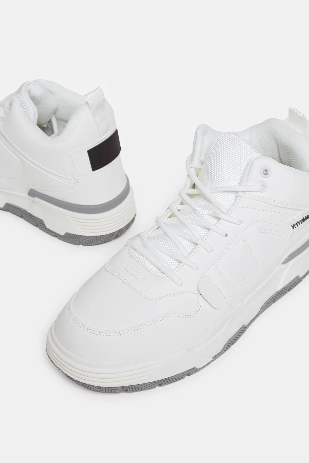 Men White Overlayed High Top Sneakers