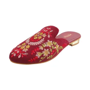 Metro Womens Beaded Maron Slip Ons (Size (3 UK (36 EU)) Maroon