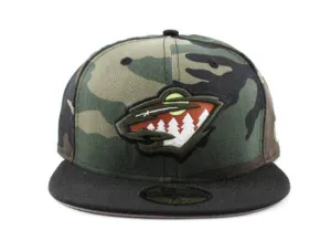 MINNESOTA WILD New Era 59Fifty Fitted Hats (Nike Air Foamposite Pro PRM LE Army Camo FOREST BLACK NEON)