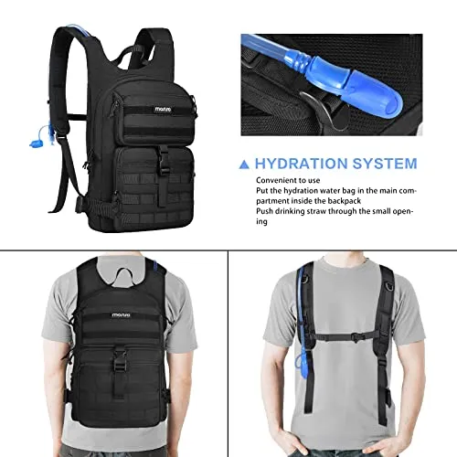 MOSISO Tactical Hydration Pack Backpack, Lightweight Military Daypack Water Backpack Rucksack Bladder Bag with 3L Water Bladder for Outdoor Sports, Hiking,Climbing,Running,Cycling,Biking, Black