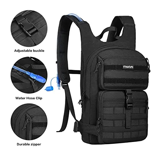 MOSISO Tactical Hydration Pack Backpack, Lightweight Military Daypack Water Backpack Rucksack Bladder Bag with 3L Water Bladder for Outdoor Sports, Hiking,Climbing,Running,Cycling,Biking, Black