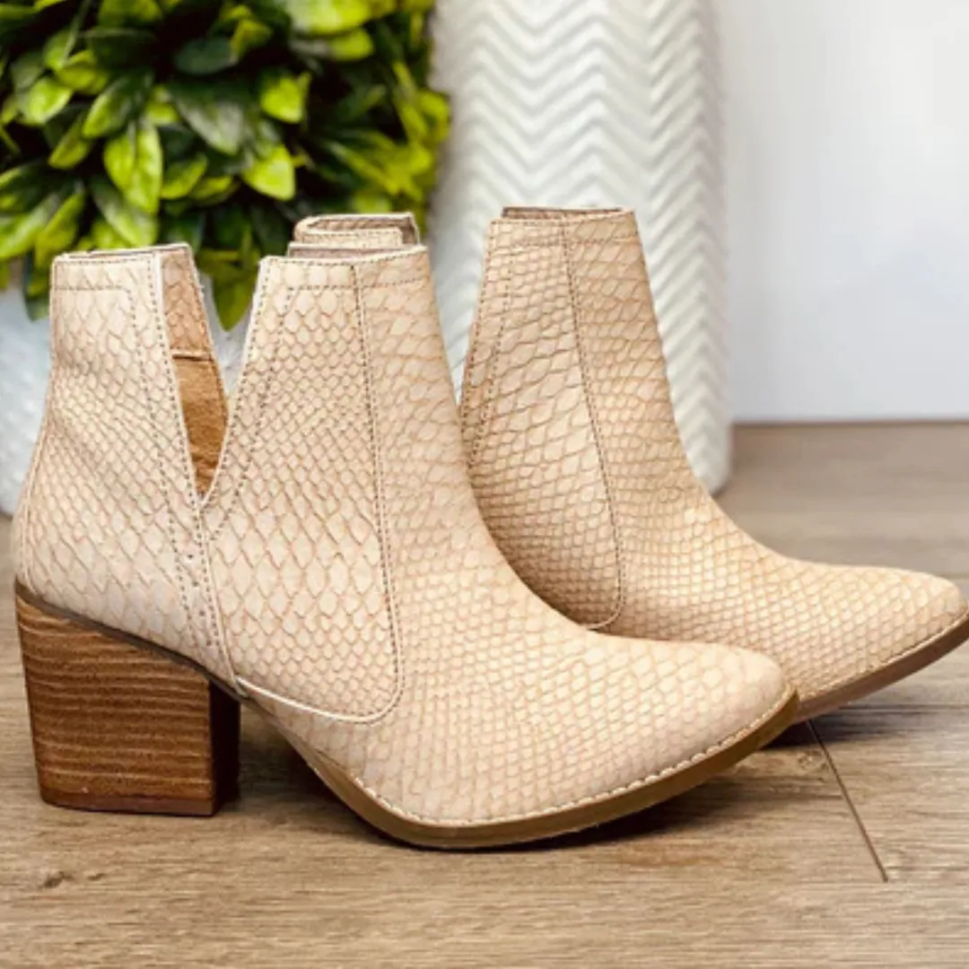 Online Exclusive | Tarim Snakeskin Bootie in Nude