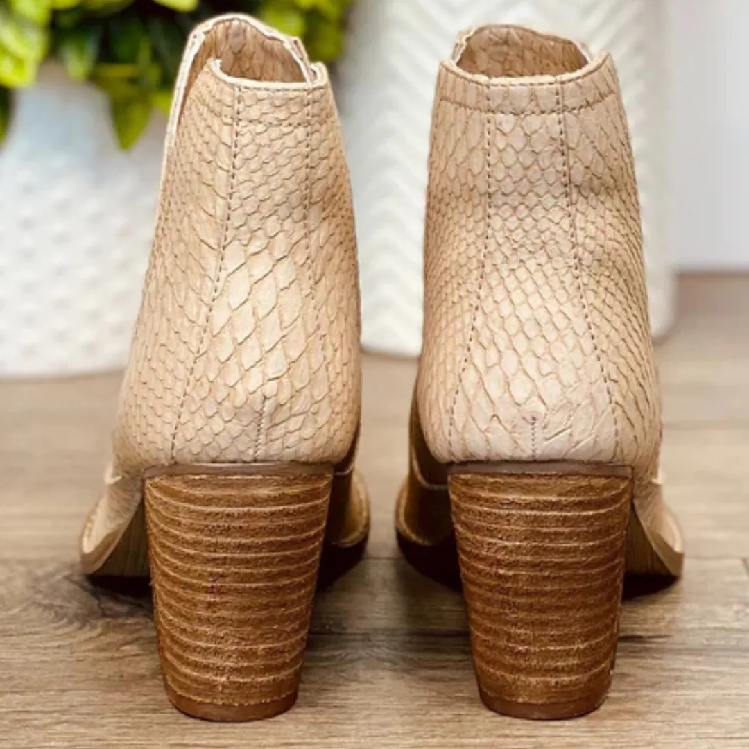 Online Exclusive | Tarim Snakeskin Bootie in Nude